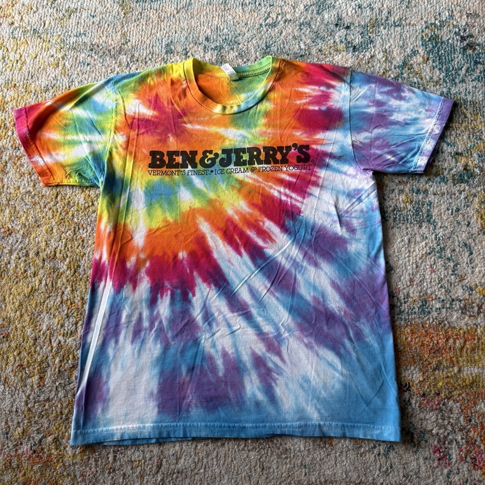 Y2K 2000s Ben & Jerry's Tie Dye Graphic T-Shirt Large American Apparel